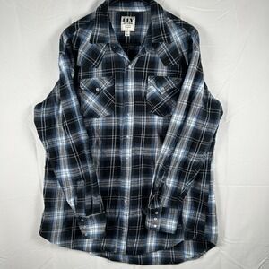 ELY CATTLEMAN Big & Tall Men's XLT Flannel Shirt Pearl Snap Blue Plaid